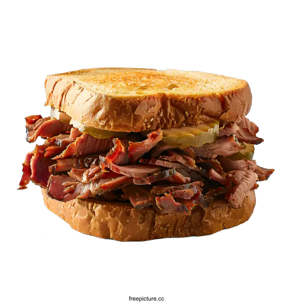 [Transparent Background PNG]Delicious Brisket Sandwich on White Background