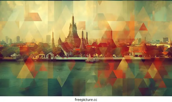 Thailand travel poster with geometric pattern