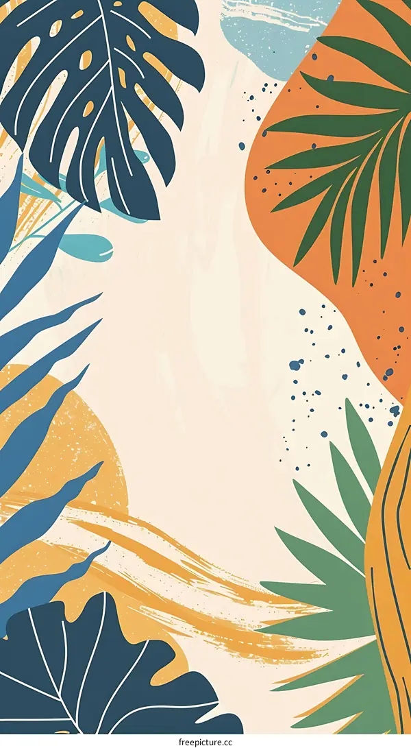 Tropical Leaves and Abstract Shapes Background Illustration