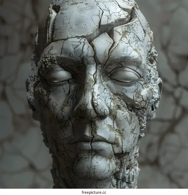 cracked human face sculpture