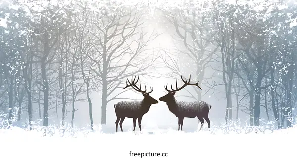 Winter Forest Illustration With Two Deer