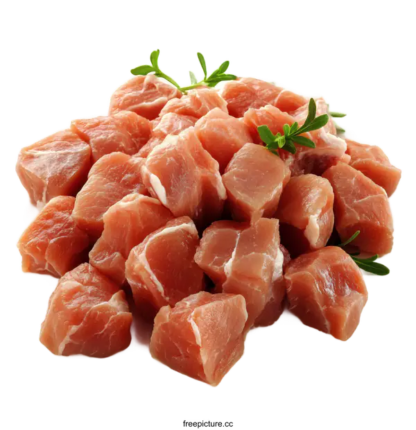 [Transparent Background PNG]Freshly Cut Cubes of Meat