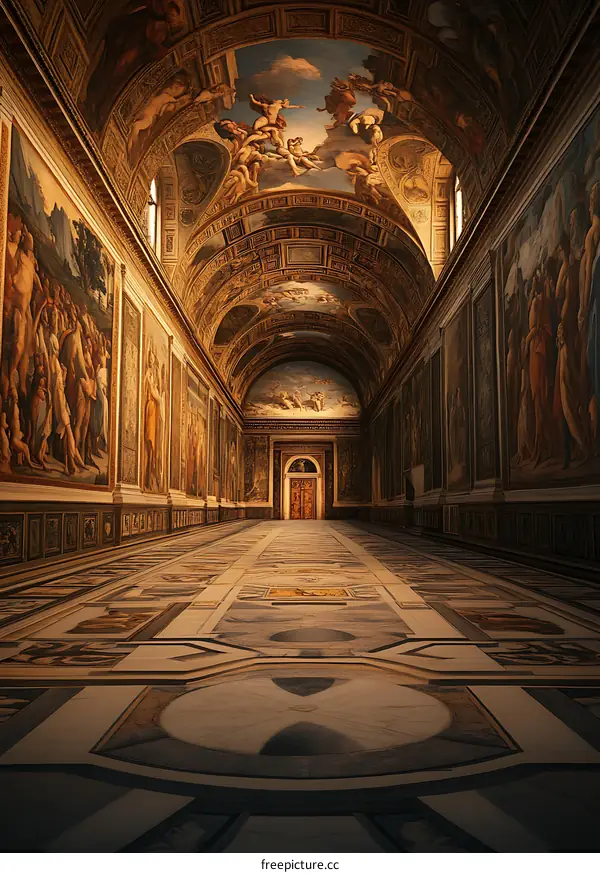 Ornate Hallway with Frescoed Ceiling