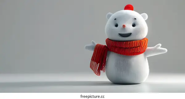A cute cartoon snowman with a red scarf