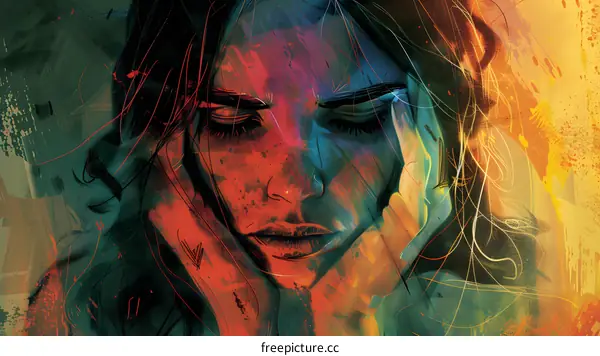 Portrait of a young woman with colorful abstract background