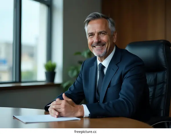 Businessman Smiling Confidently at Work