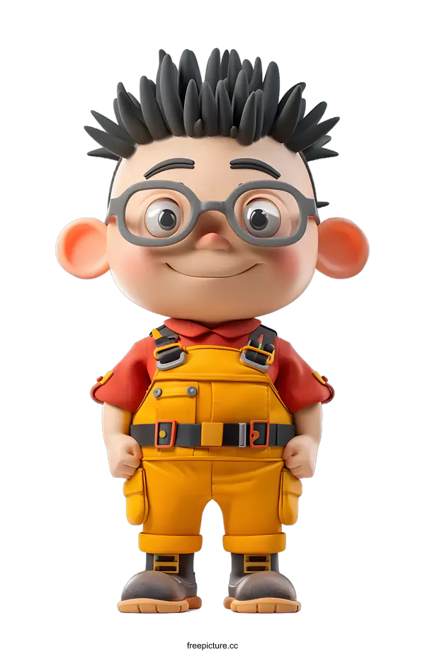 [Transparent Background PNG]Cartoon Character 3D Model Wearing Yellow Work Clothes