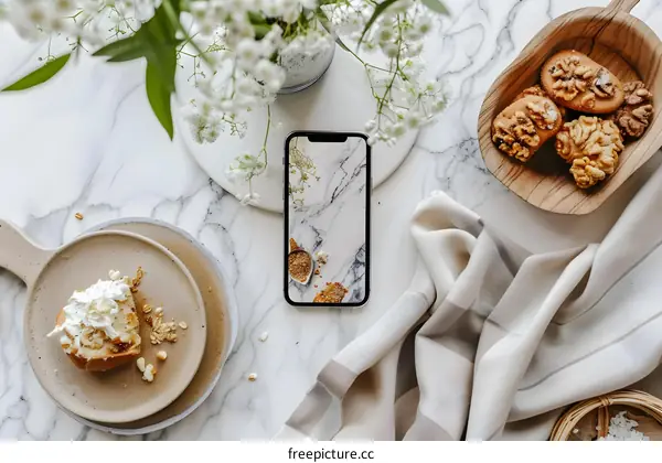 Flat Lay Photography Of Food On Marble Table