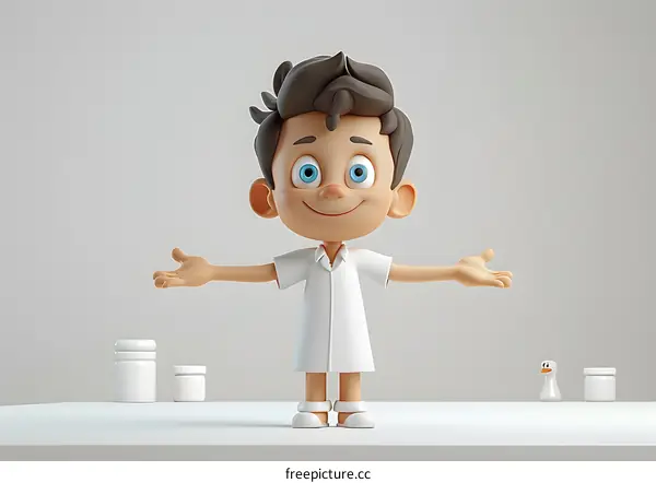 Cute Cartoon Boy in White Shirt with Open Arms