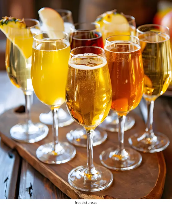 Assortment Of Different Colored Alcoholic Beverages In Clear Glasses