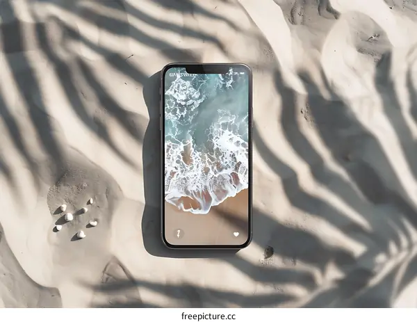 Smartphone on Sand With Beach Background