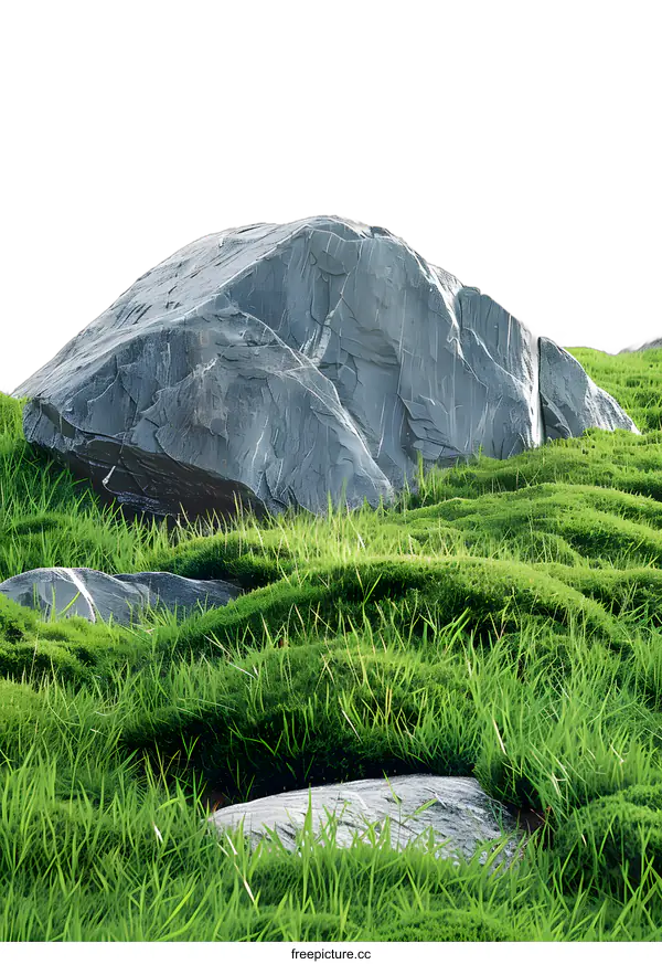 [Transparent Background PNG]Green Grass and Rocks Background