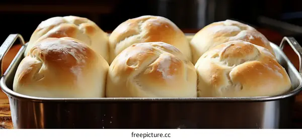 Close-up: Homemade Yeast Rolls in Baking Pan