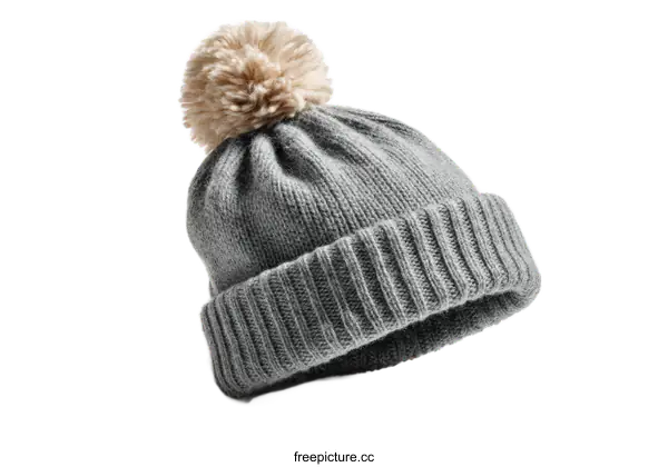[Transparent Background PNG]Grey Knitted Beanie with Pompom