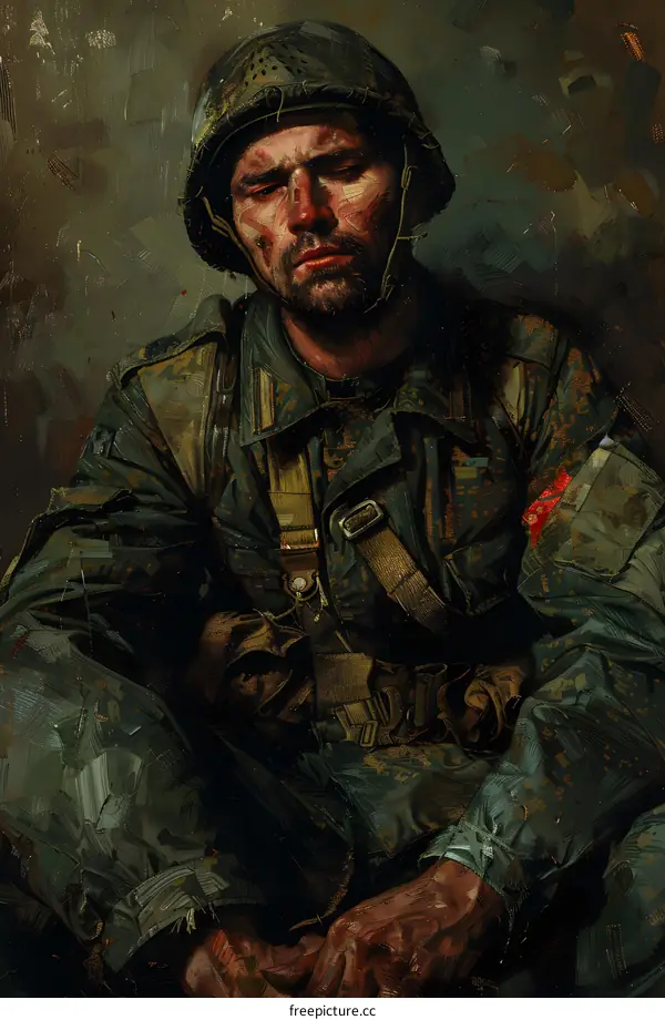 A Portrait of a Tired Soldier in a Painting
