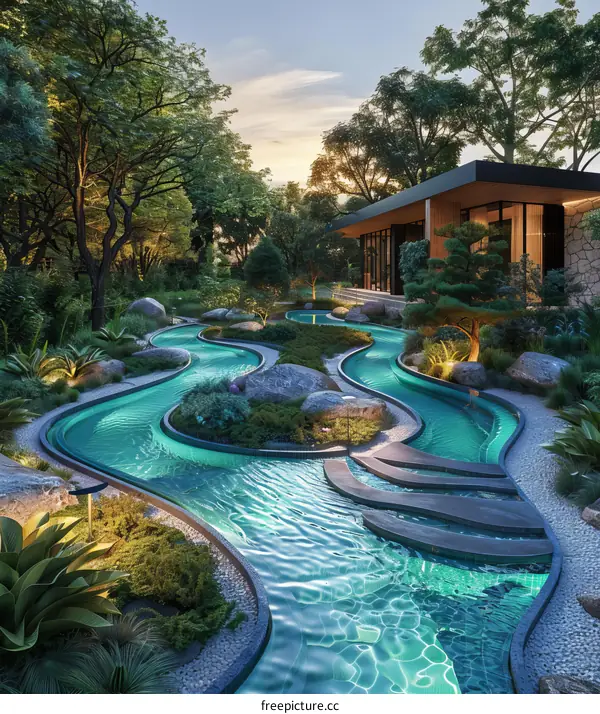 A Meandering Creek Flows Through a Verdant Garden