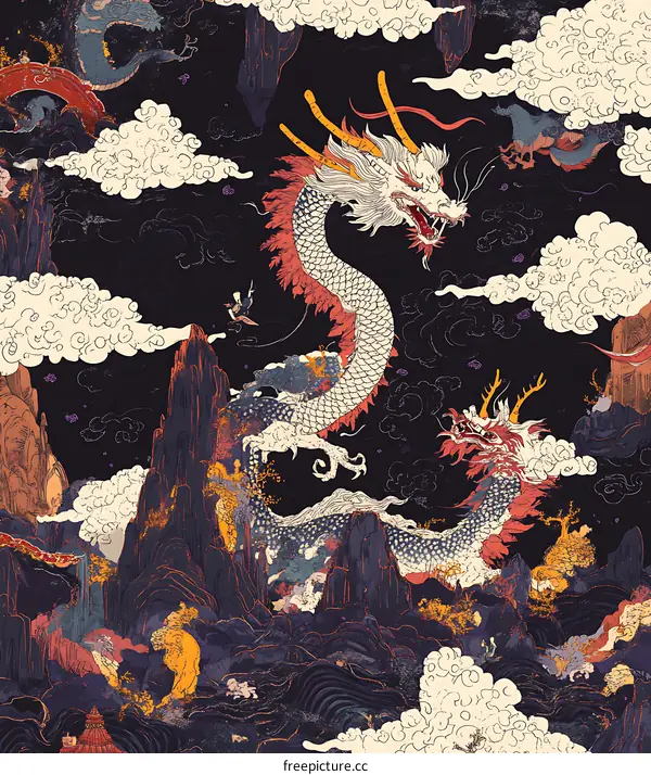 Mythical Dragons Chinese Art Illustration