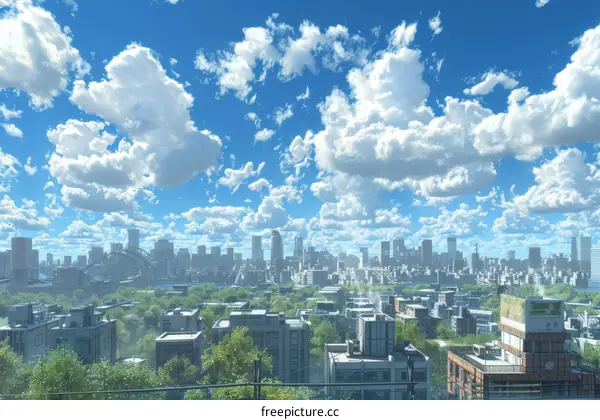Cityscape with Cumulus Clouds