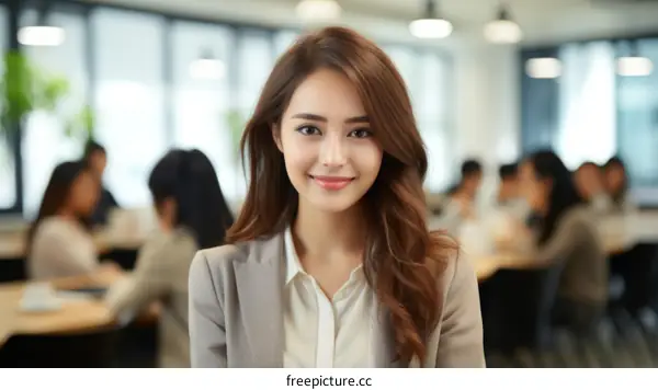Portrait of a young Asian businesswoman smiling in an office