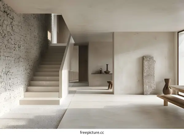 Minimalist Modern Interior Design With Stairs And Natural Elements