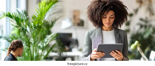 African American Businesswoman Using Tablet In Office