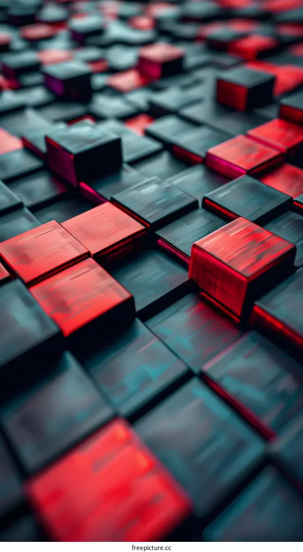 Abstract 3D Cubes Background in Red and Black