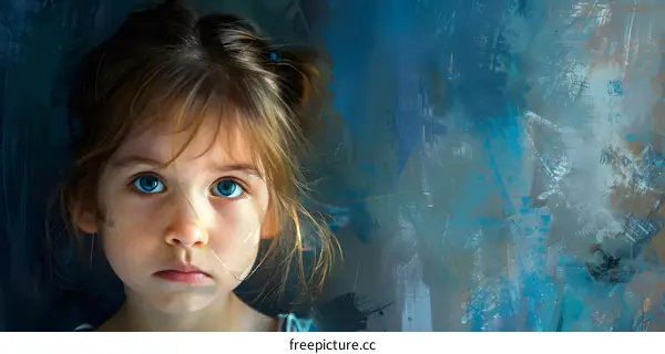 Portrait of a sad girl with blue eyes