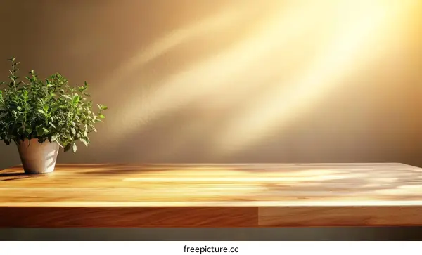 Sunlight through the Window on a Wooden Table