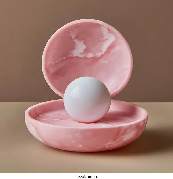 Pink Marble Shell with a White Sphere Inside