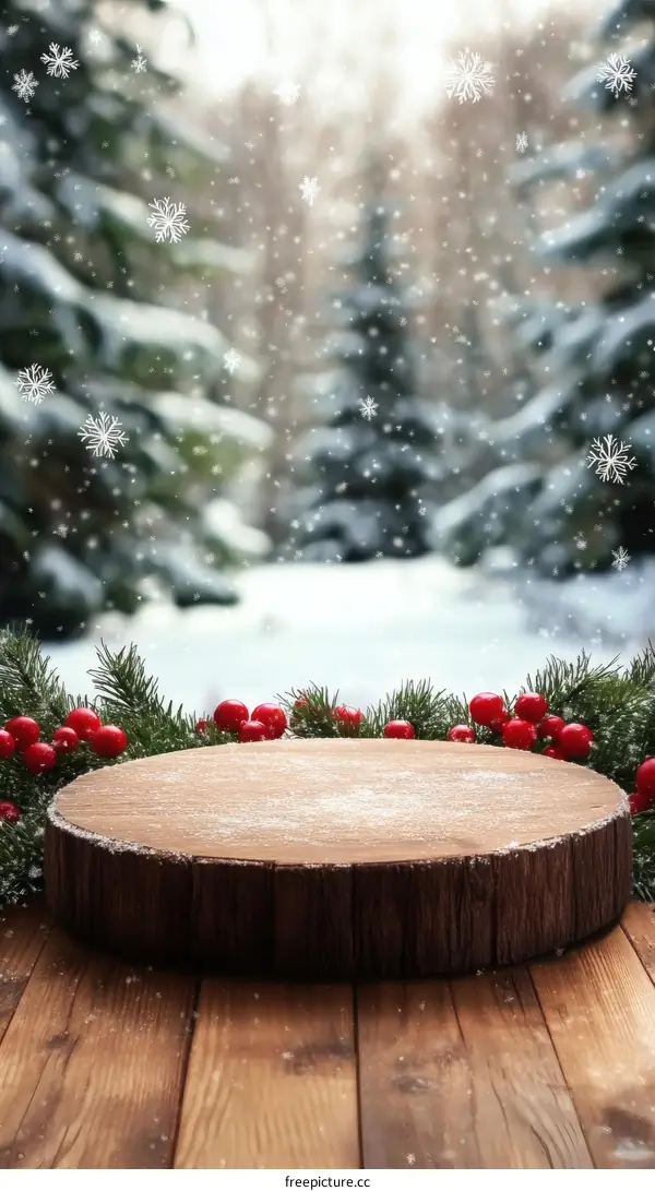 Winter Wooden Tabletop Display with Snowflakes