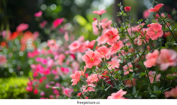 Pink Flowers in a Garden with Blurred Background