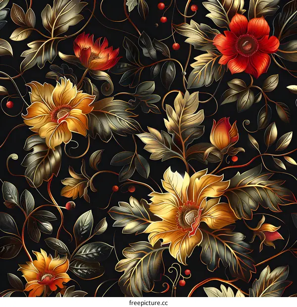 Golden Floral Seamless Pattern
