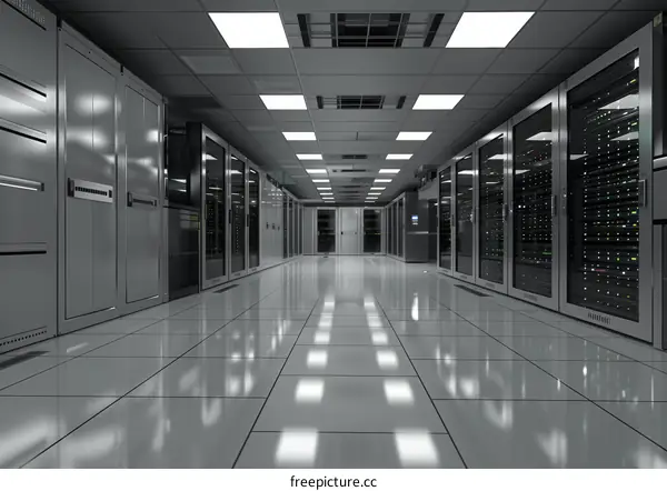 Futuristic Sci-Fi Server Room With Glowing Green Lights