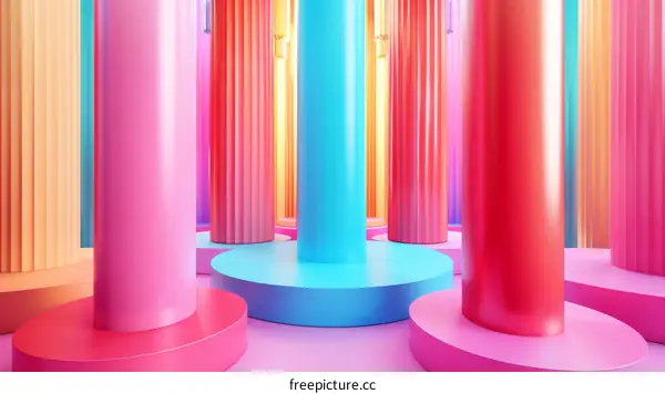 Colorful Columns and Stages in a Vivid Space