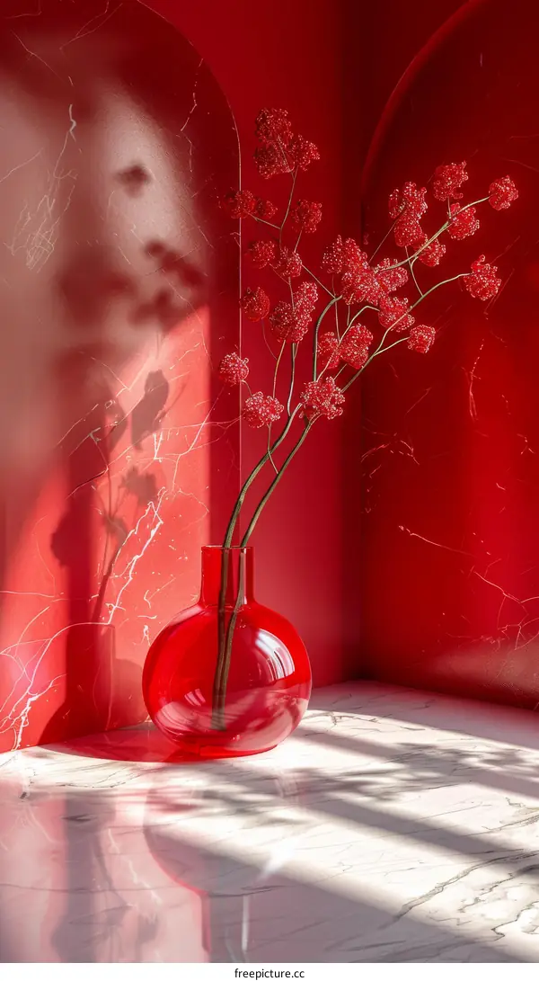 Red Vase with Flowers in a Stylish Interior