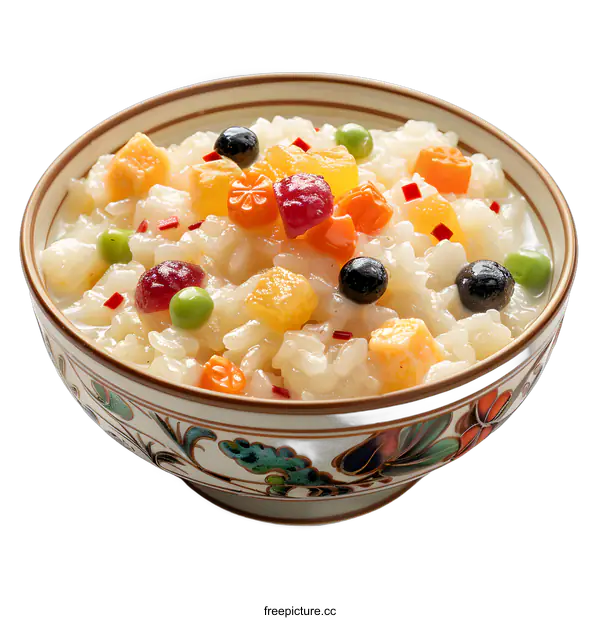[Transparent Background PNG]Bowl of Rice with Colorful Fruits and Vegetables