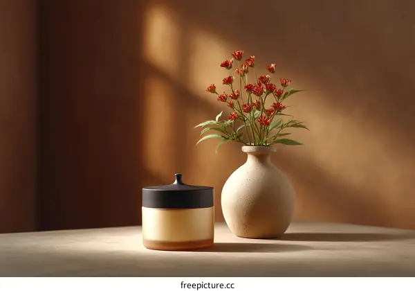 Golden Cream Jar and Vase Still Life