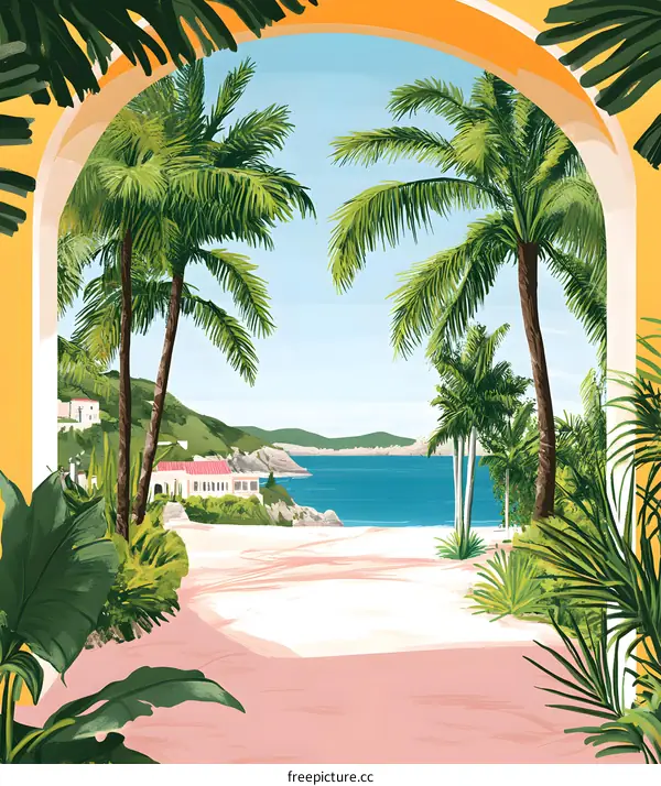 Tropical Beach View Through Archway