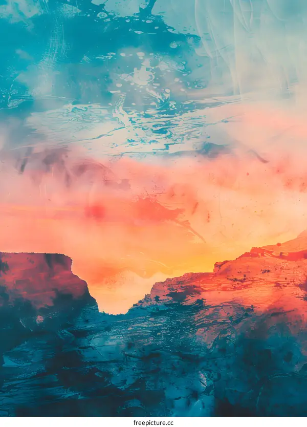 Abstract Landscape Painting with Blue and Orange Colors