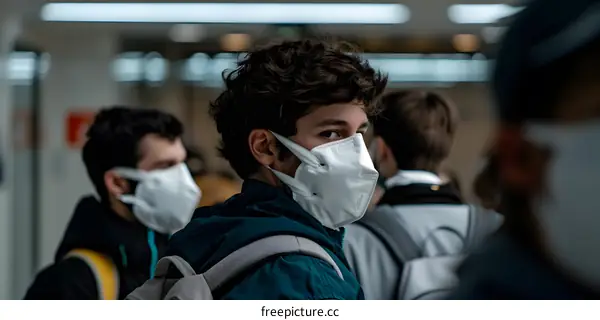 Young Man Wearing Face Mask in Public