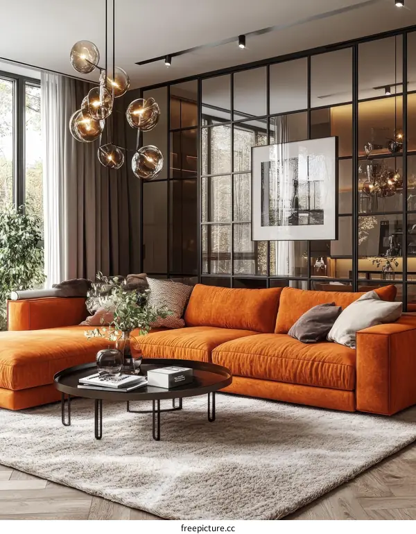 Modern Orange Living Room Interior Design