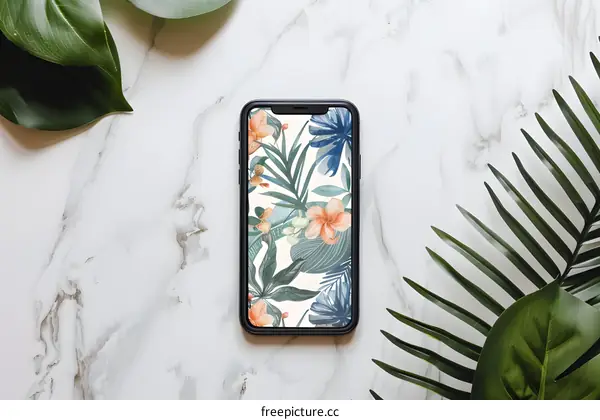 Tropical Phone Background On White Marble