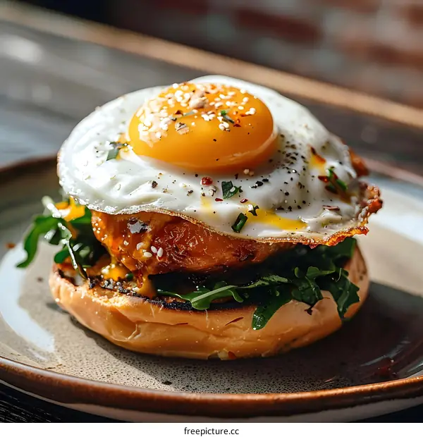 Fried Egg Sandwich with Sesame Seeds and Greens