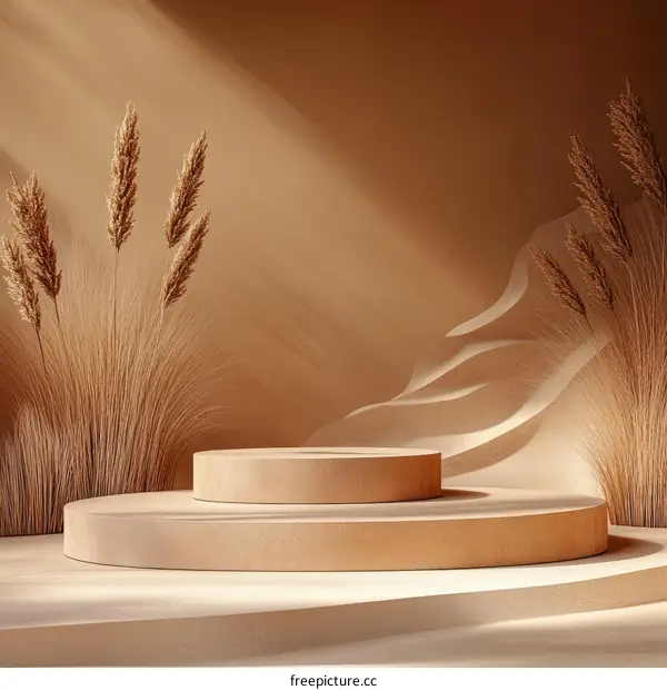 Beige Product Display Podium with Dried Plants