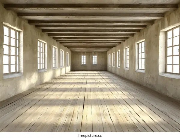 Empty Room With Wooden Beams and Windows