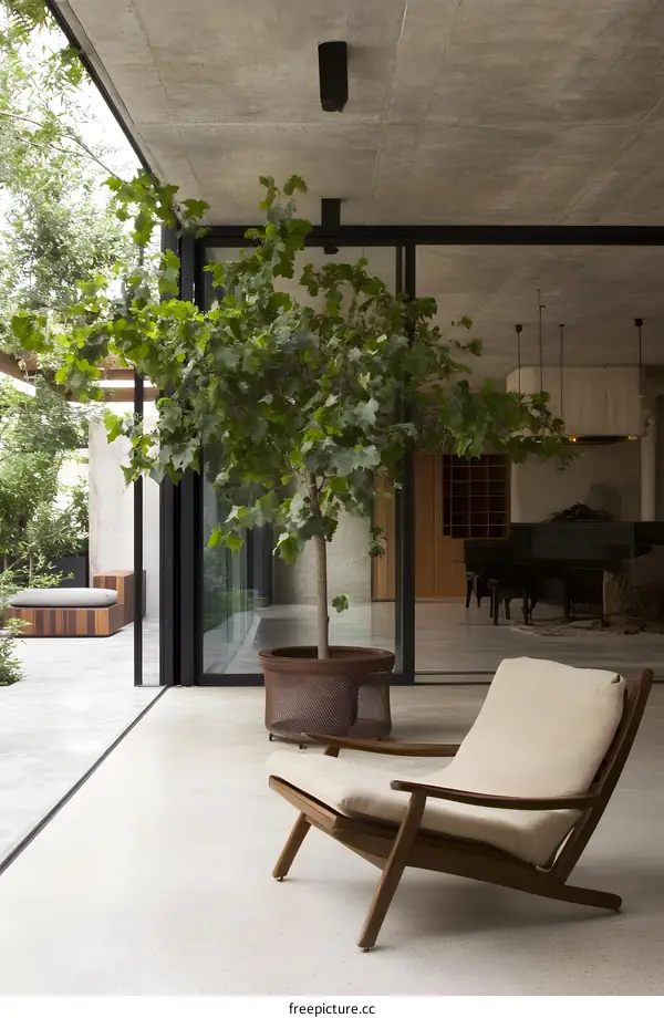 Modern Patio Design with Concrete Walls and Sliding Glass Doors