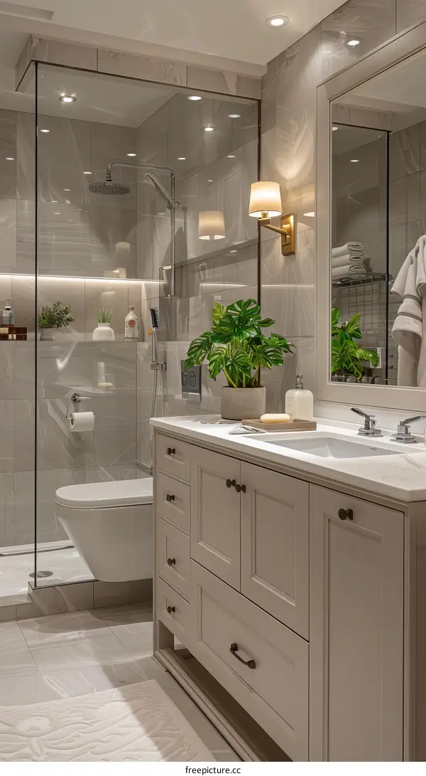Modern Beige Bathroom with Double Vanity