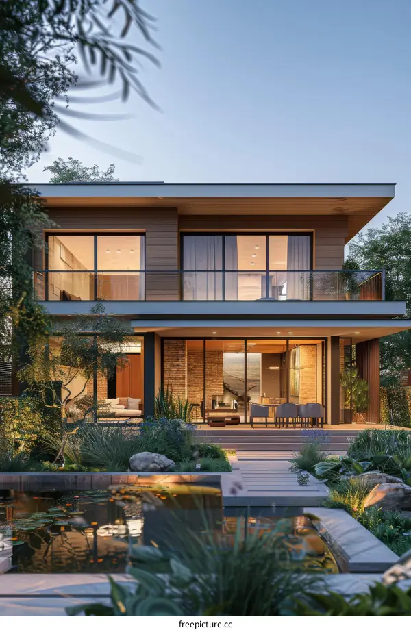 Modern Villa with Courtyard and Lush Greenery