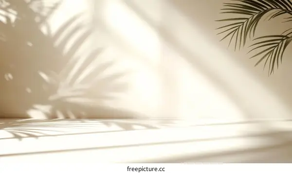 Elegant Minimalist Studio Scene with Palm Leaf Shadows