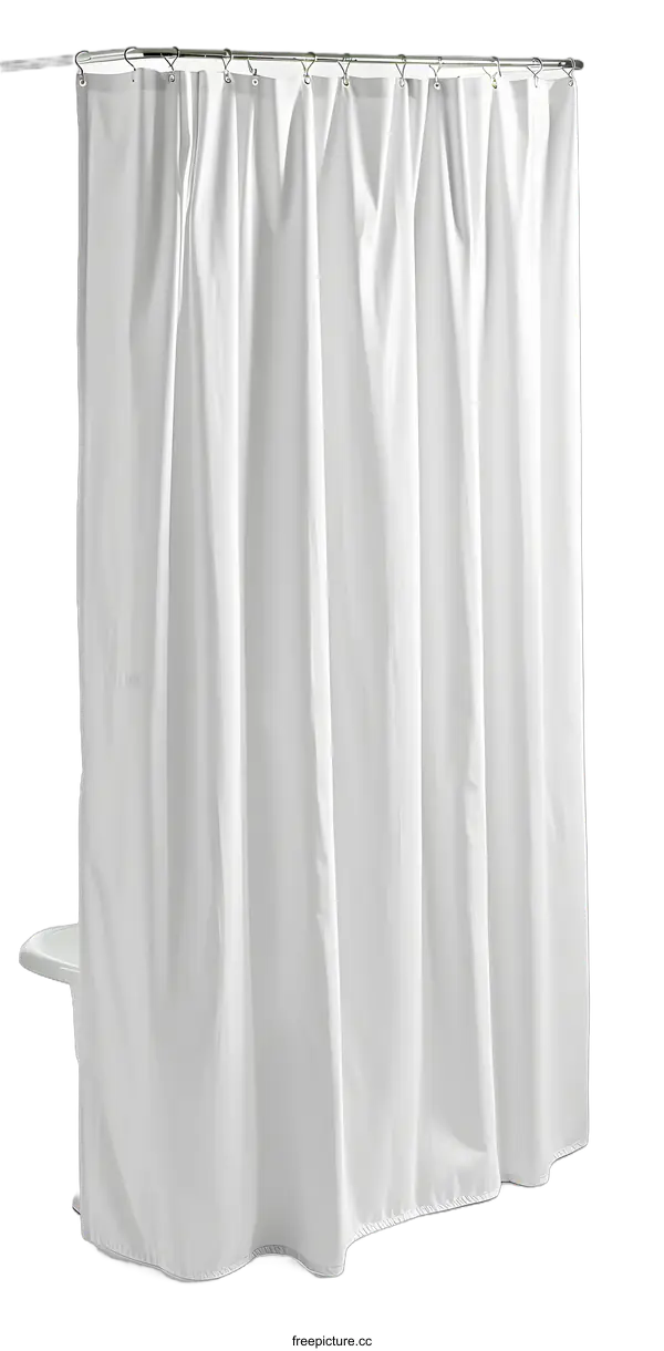 [Transparent Background PNG]White Shower Curtain with Metal Rod
